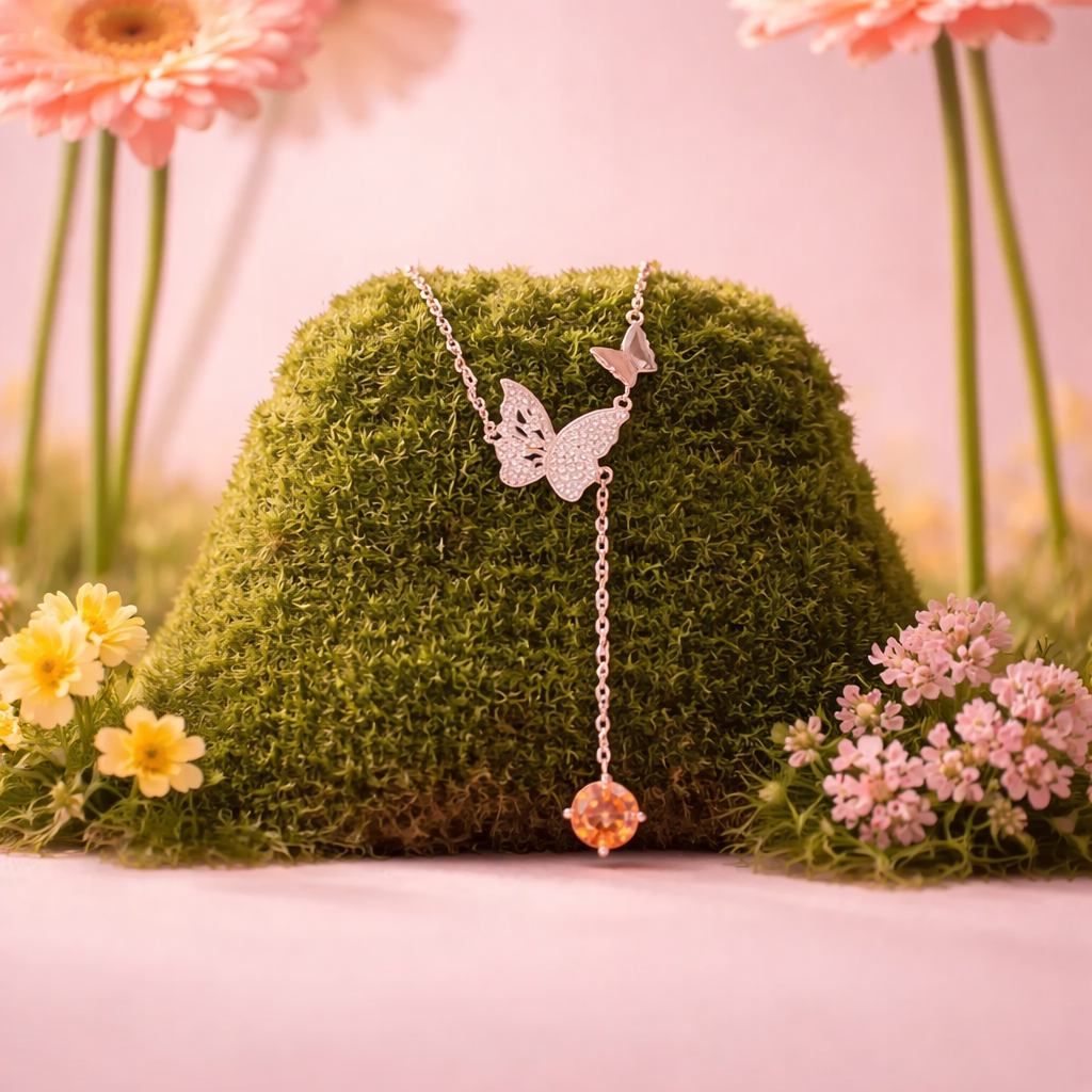 Butterfly Moissanite necklace with dangling earrings