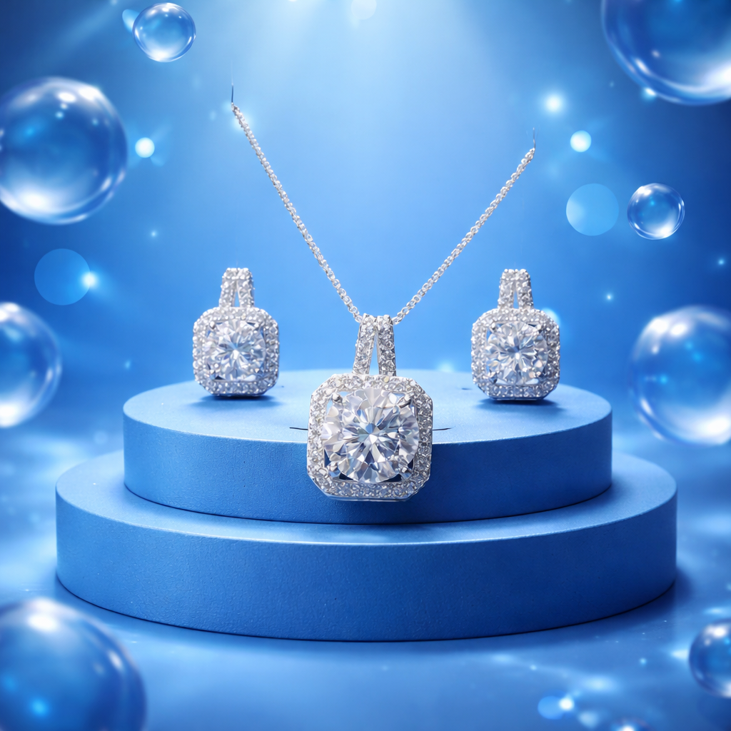 8 Carat moissanite necklace and earring set