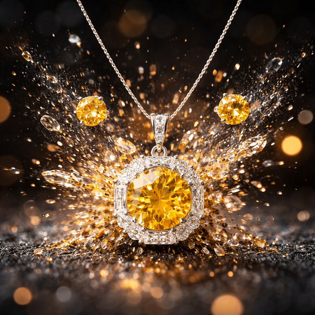 Canary Yellow moissanite necklace and earrings
