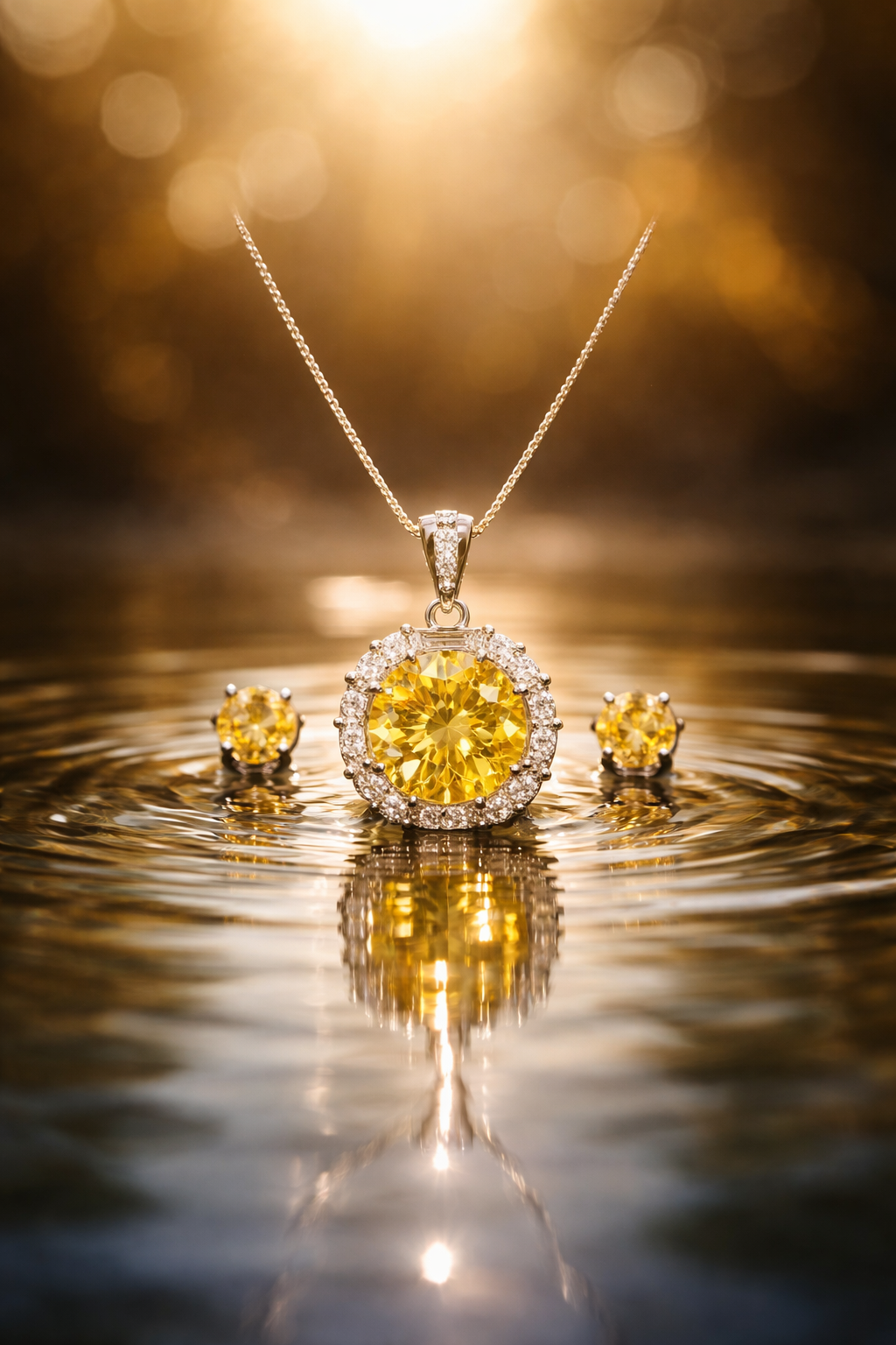 Canary Yellow moissanite necklace and earrings