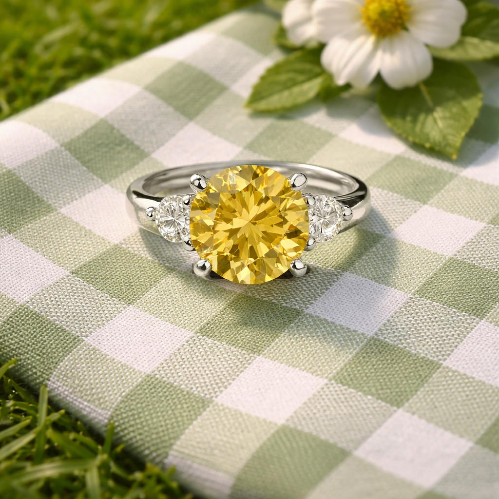 Canary yellow moissanite ring