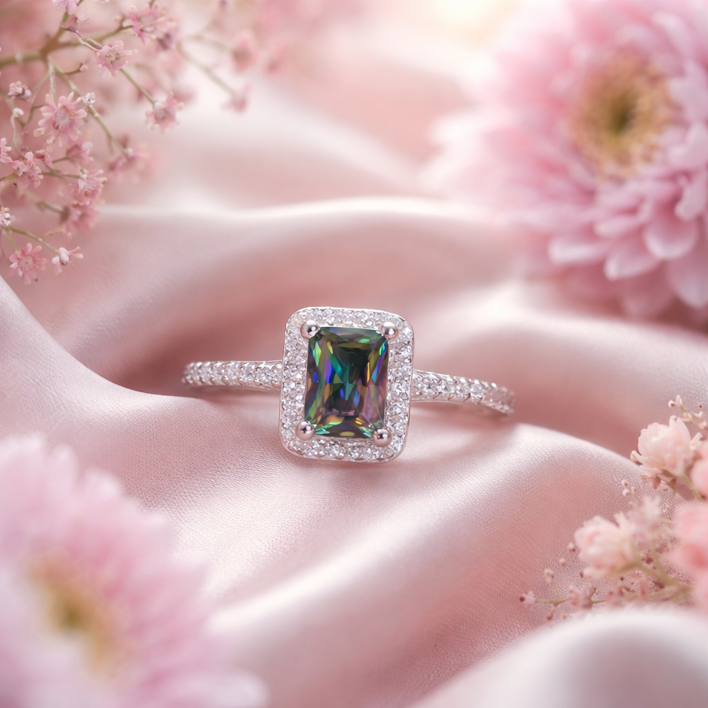 Green moissanite ring
