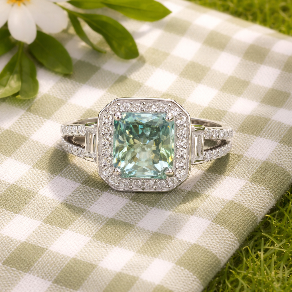Green moissanite ring