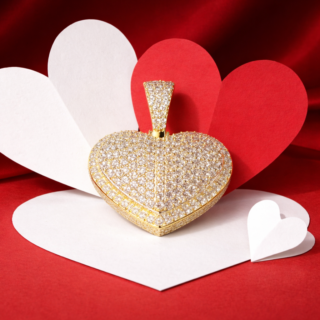 Moissanite covered gold over sterling silver heart pendant
