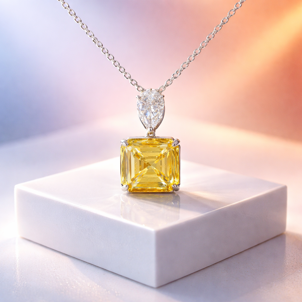5 carat Canary  yellow princess cut moissanite pendant